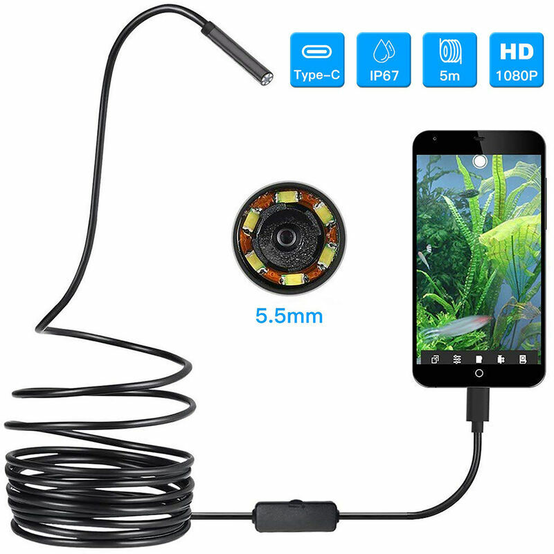 5.5mm 5m Cordon Android Téléphone Portable Endoscope Étanche Sonde De Tuyau Industriel Caméra De Réparation Automatique,hanbing