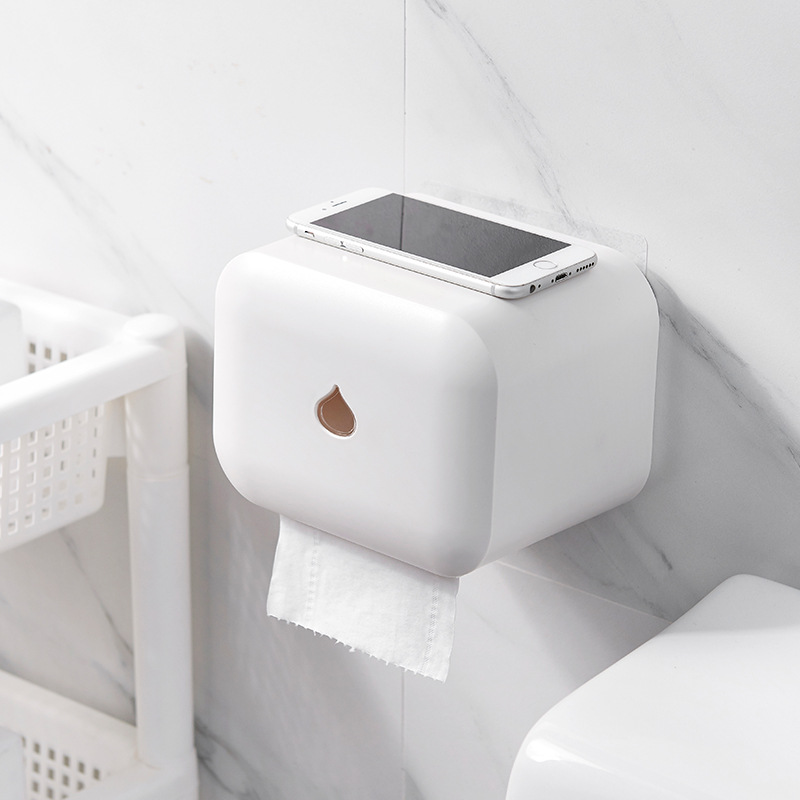 Waterproof Toilet Paper Dispenser Self Adhesive Wall Mounted Toilet Paper Holder Without Drilling With Rod For Bathroom (white)