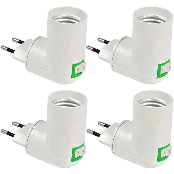 Lot De 4 Douilles E27 Avec Interrupteur Sans Fil, Lampe Murale/de Bureau, Orientable À 360°, En Plastique, 220-240 V