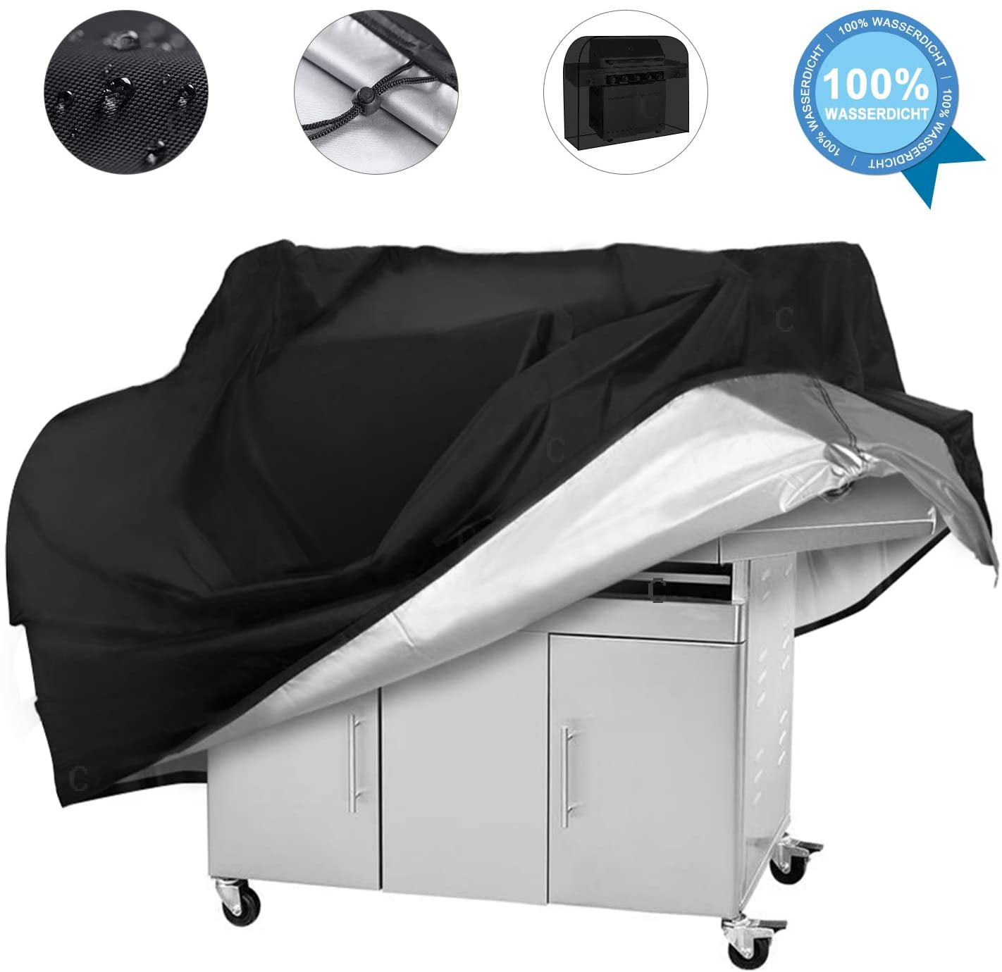Bbq Cover Bbq Protective Cover Waterproof Cover 145 X 61 X 117 Cm Black