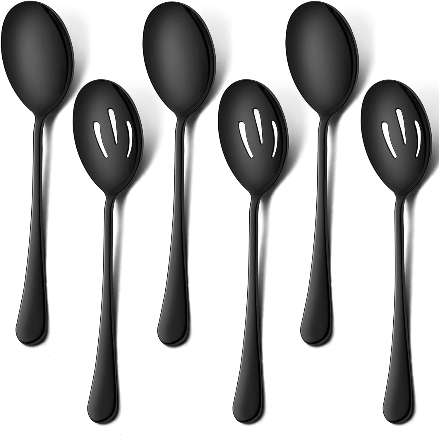 6-piece Black Serving Spoons, Black Slotted Serving Spoons, Stainless Steel Serving Utensils For Party Buffet Restaurant Banquet Dinner Catering, 8 3/4 Inch, Dishwasher Safe