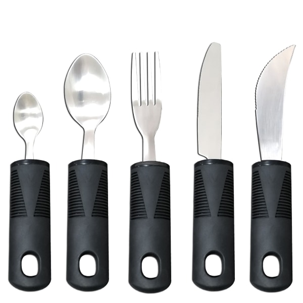 Rostfritt Stål Gummi Plasthandtag Äldre Anti-shake Adaptiv Servis Knife, Gaffel Och Sked Réhabilitation Matningsverktyg Set