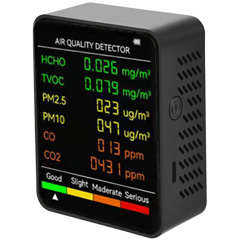 Détecteur De Qualité De L'Air Multifonctionnel 6 En 1 Détecteur De Monoxyde De Carbone Dioxyde De Carbone Formaldéhyde Détecteur À Grand Écran Lcd Avec Pile Au Lithium Intégrée, Noir - Noir