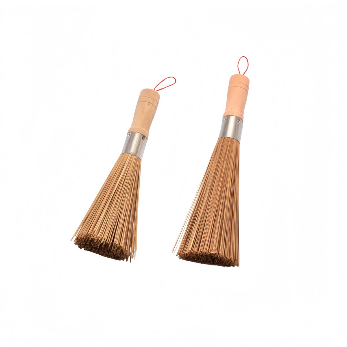 Stuks - Houten Handvat, Fijne Bamboe Pannenborstel - Keukenreinigingsborstel - Keukenbenodigdheden - Twee Lengtes (25 Cm + 30 Cm) - Natuurlijke Houtkleur