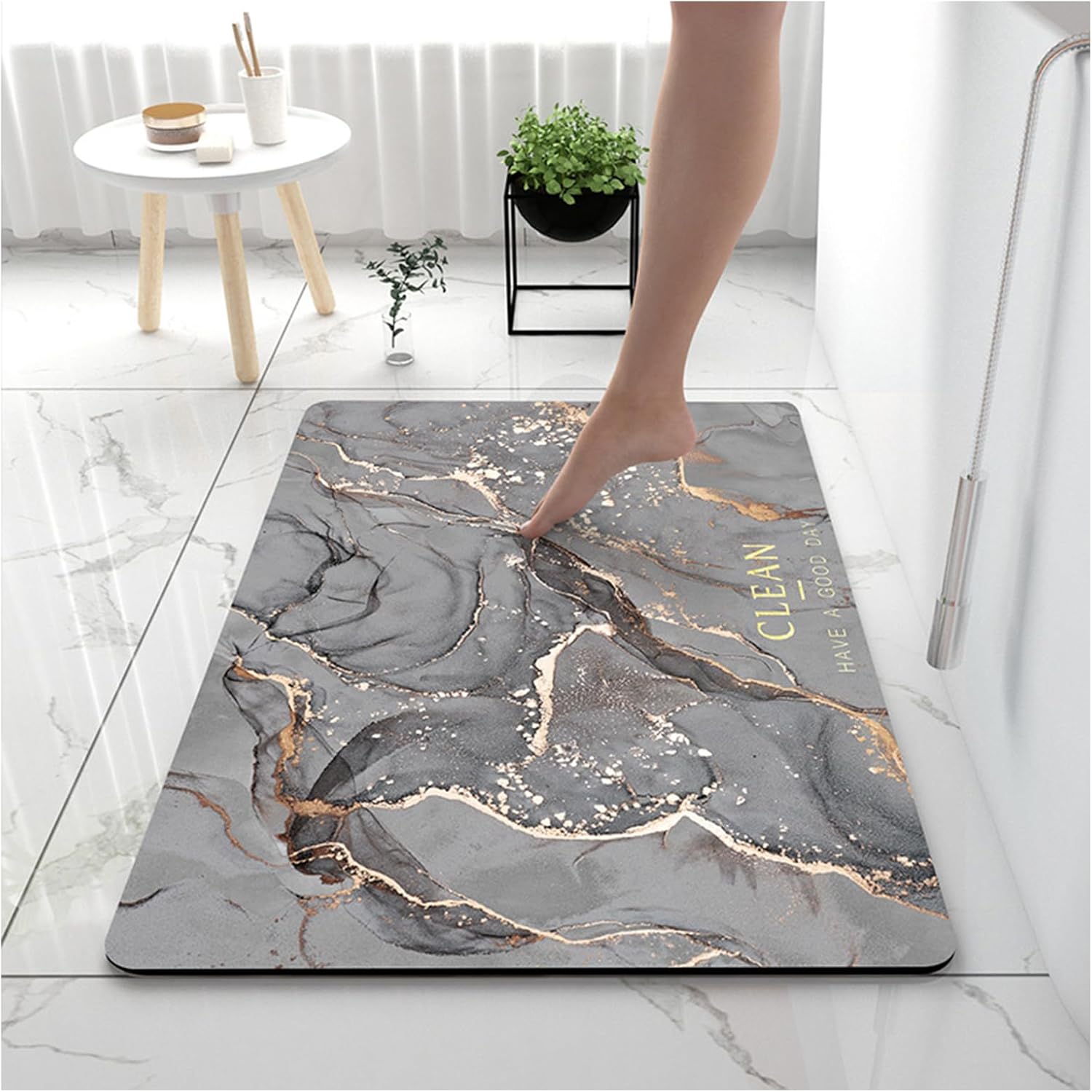 Tapis De Salle De Bain Universel, Mousse De Silicone Et Diatomée, Absorbant, Antidérapant, 40x60 Cm, Gris Avec Doré