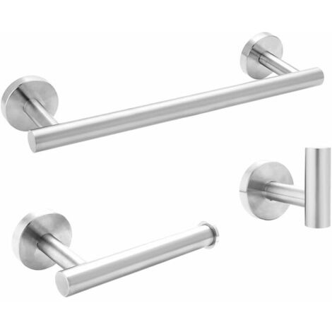 Pcs Towel Bars Stainless Chrome Wall Mounted Towel Rack Bathroom Accessory Sets 12"/305mm Towel Bar + Toilet Paper Holder + Towel Hooks (silver)