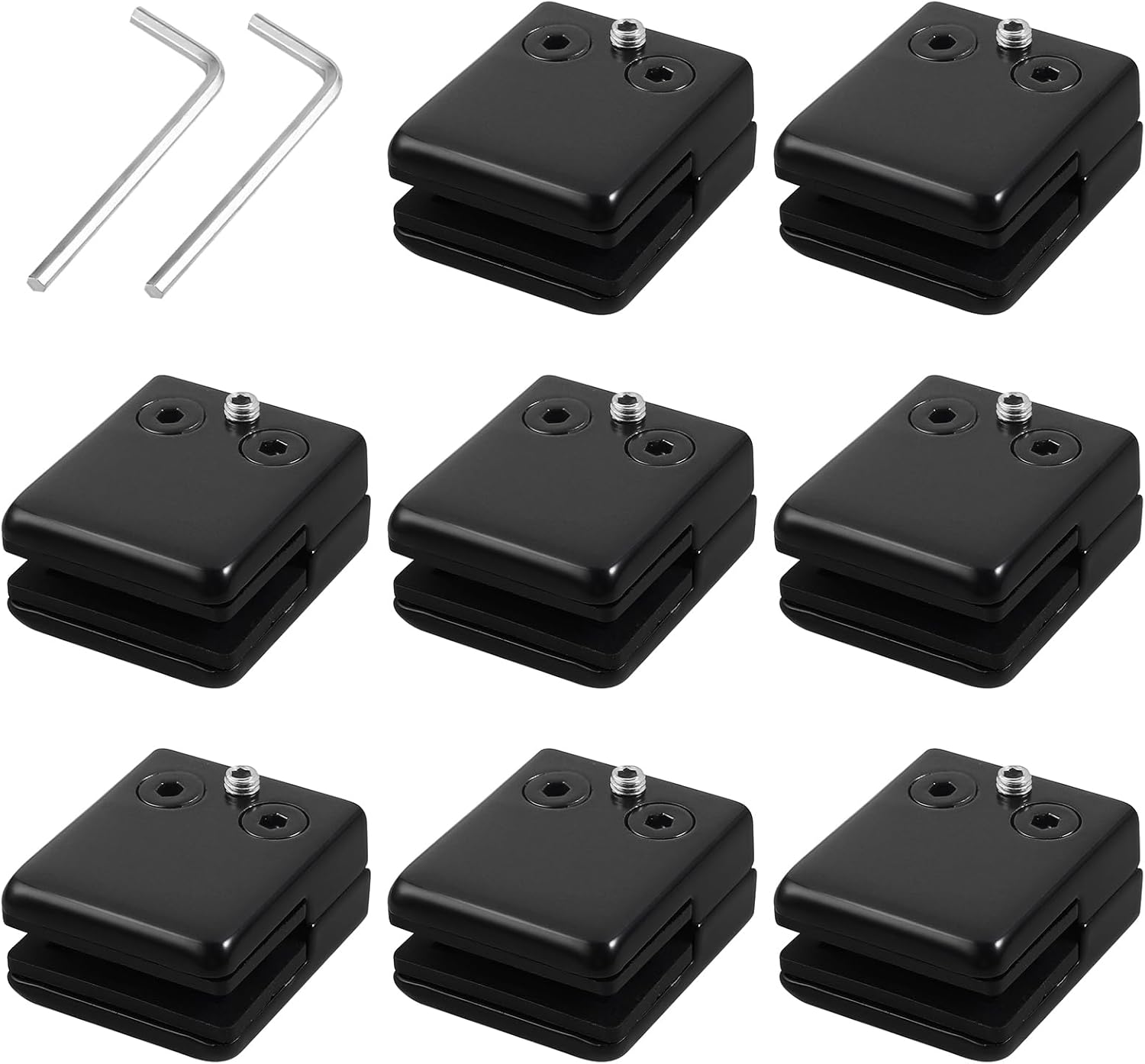 Neoteck Glass Holder 8 Pieces Square Glass Clamps Made Of 304 Stainless Steel, Adjustable Glass Bracket For 8-10 Mm Flat Surfaces, Glass Pane, Balustrade, Handrail, Stairs (black)