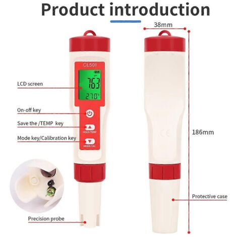 Stylo Testeur De Chlore 5 En 1 Pour La Qualité De L'Eau --