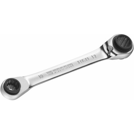 Facom – Clé Polygonale À Cliquet Droite 8x10 Mm Et 12x13 Mm – Mécanisme Réversible – Finition Chrome Satiné – Longueur 150 Mm