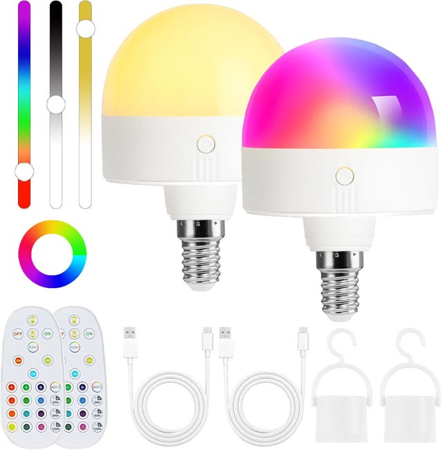 Lot De 2 Ampoules Rechargeables Avec Minuterie Et Télécommande, Ampoule À Piles À Intensité Variable, E14, 3 Températures De Couleur + 12 Couleurs Rvb (sku Produit : 98225156 Sku Offre : Mwj25.10.22-