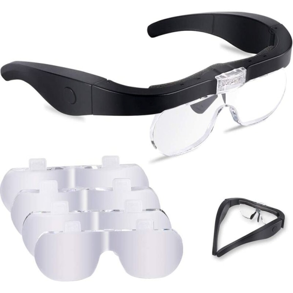 Loupe Avec 2 Led, Loupe Frontale Mains Libres Avec 4 Lentilles Détachables Pour La Lecture