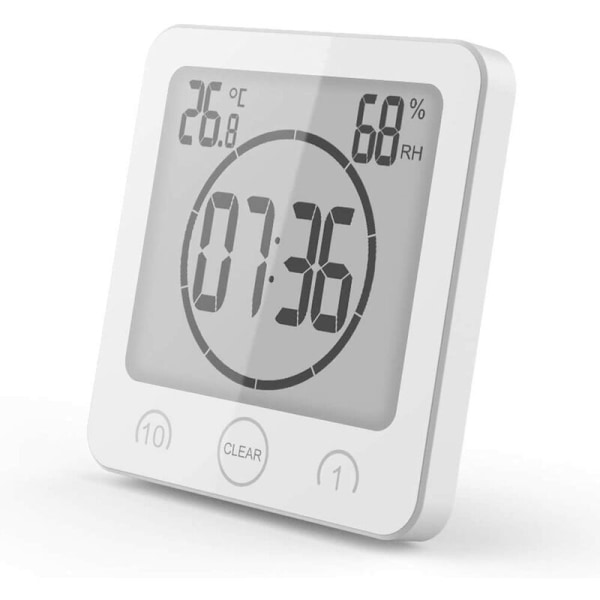 Badrumsklocka Timer Vattentät Badrumstermometer Hygrometer Badrumssmink Kök (vit)