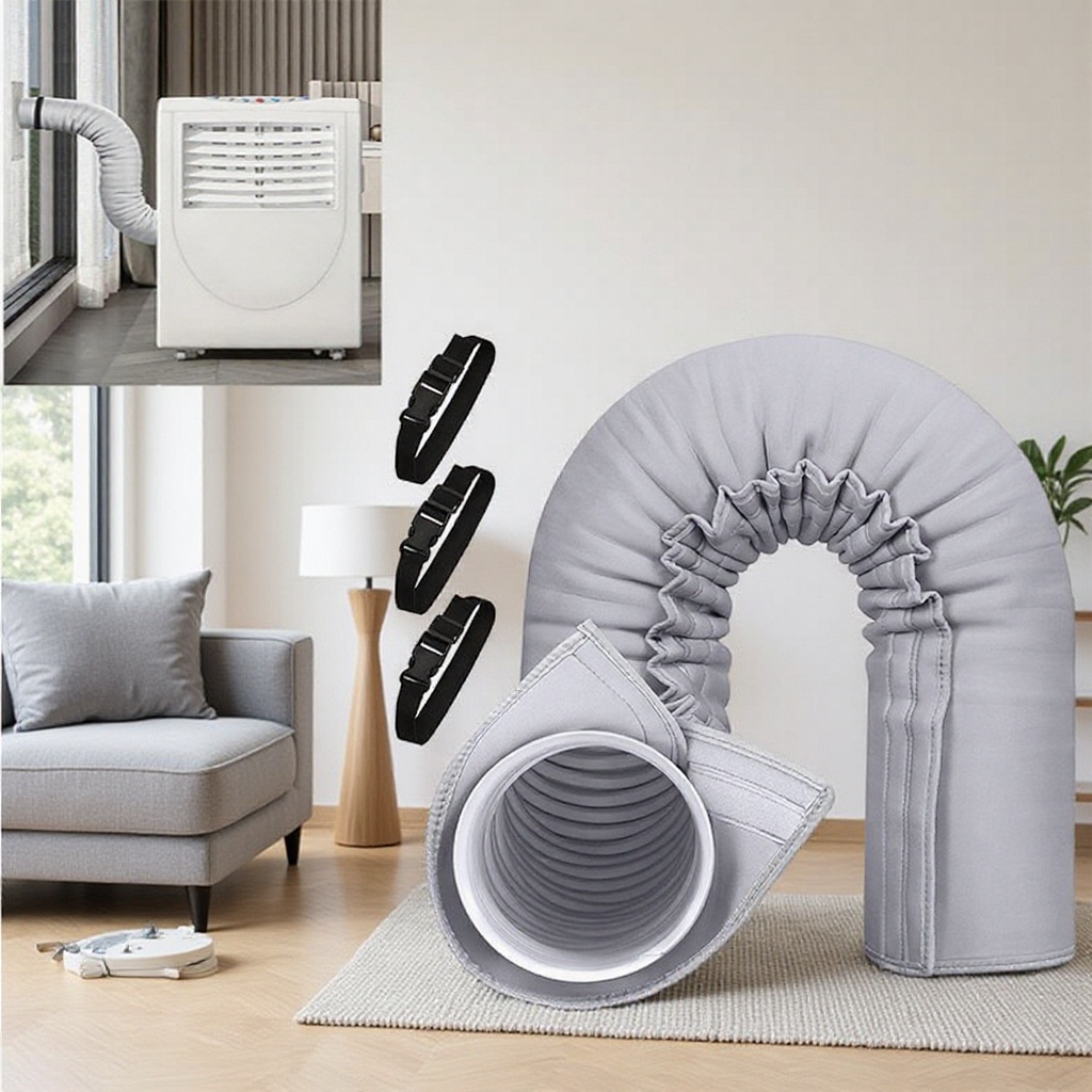 Gaine D'Isolation Thermique Pour Climatisation, Gain Thermique, Portable, Grise, 15053 Cm (avec 3 Sangles)