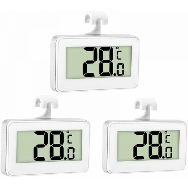 Set 3 Thermomètre Digitale Réfrigérateur, Qttvbtna, Abs, Lcd, Rezistente La Apa, 67 X 25 X 43 Mm, Alb