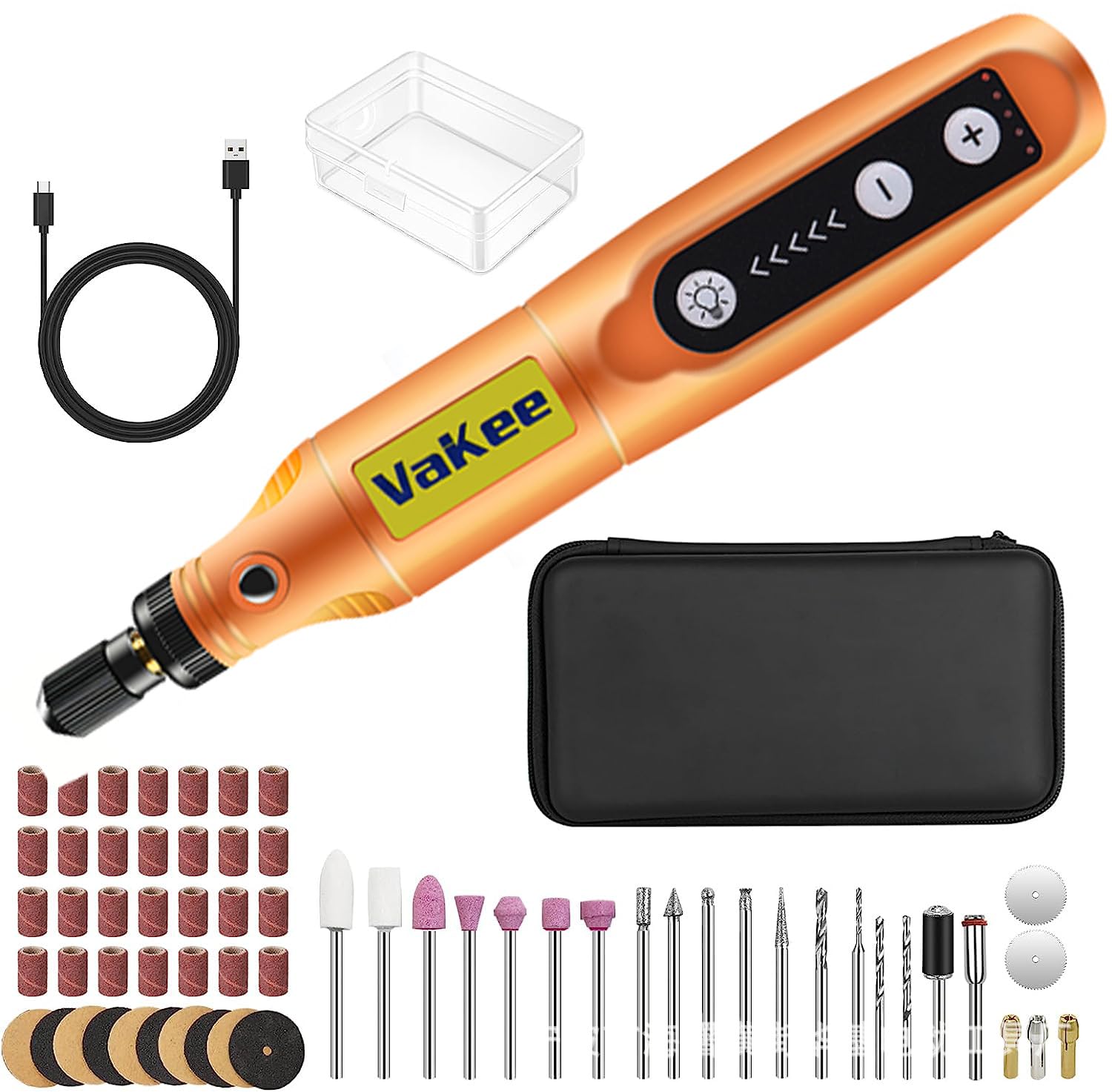 3.7 V Outil Rotatif Multifonction Sans Fil, 5-vitesses 18000tr/min Max, Mini Perceuse Sans Fil Avec Lumière Led, 61 Pièces Accessoires Pour Sculpture, Polissage, Ponçage, Perçage Et Bricolage