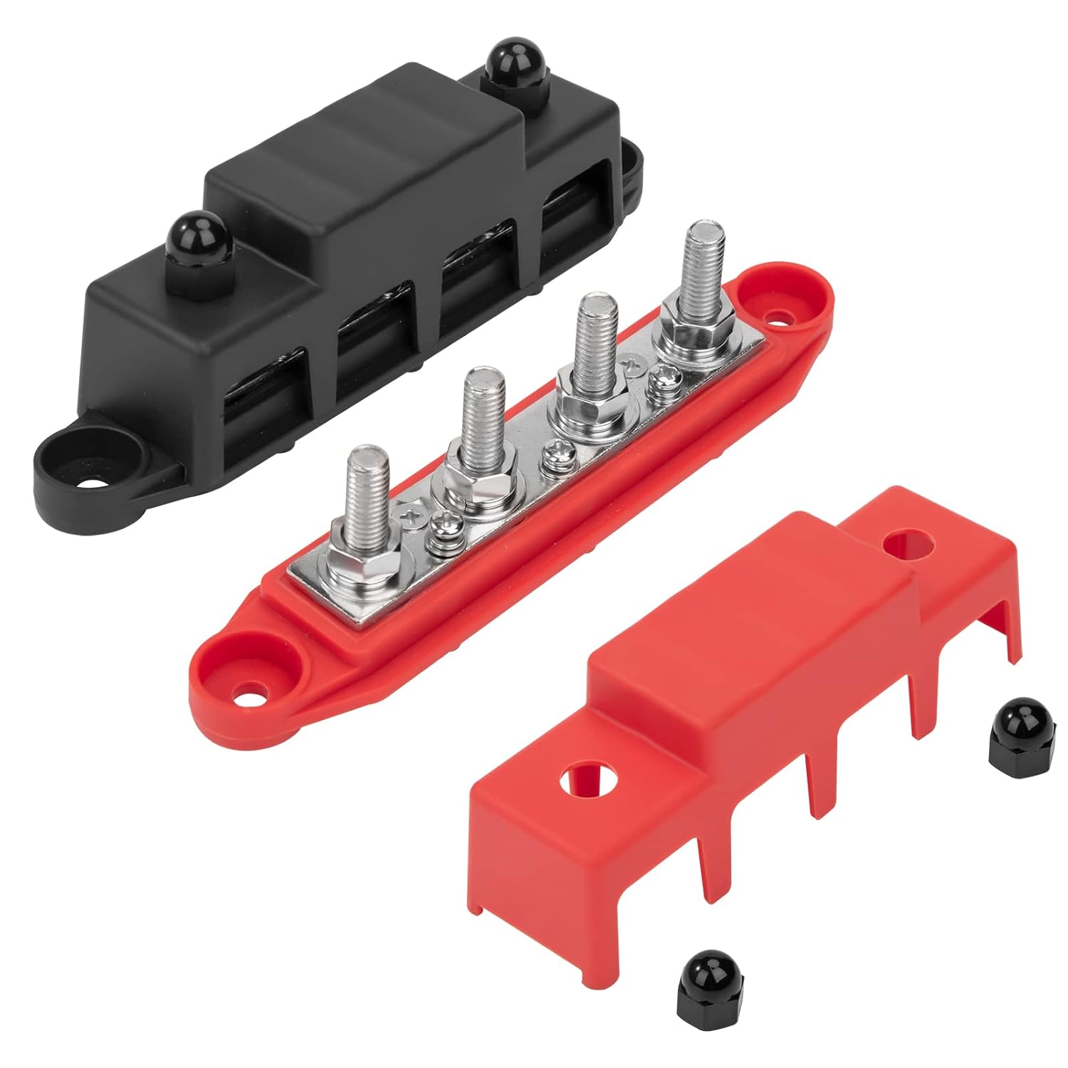 Bloc De Distribution D'Alimentation 12v-48v Dc Busbar 250a Barres De Distribution D'Énergie Avec 4 X M8 Boulons De Borne Noir 2 Pièces