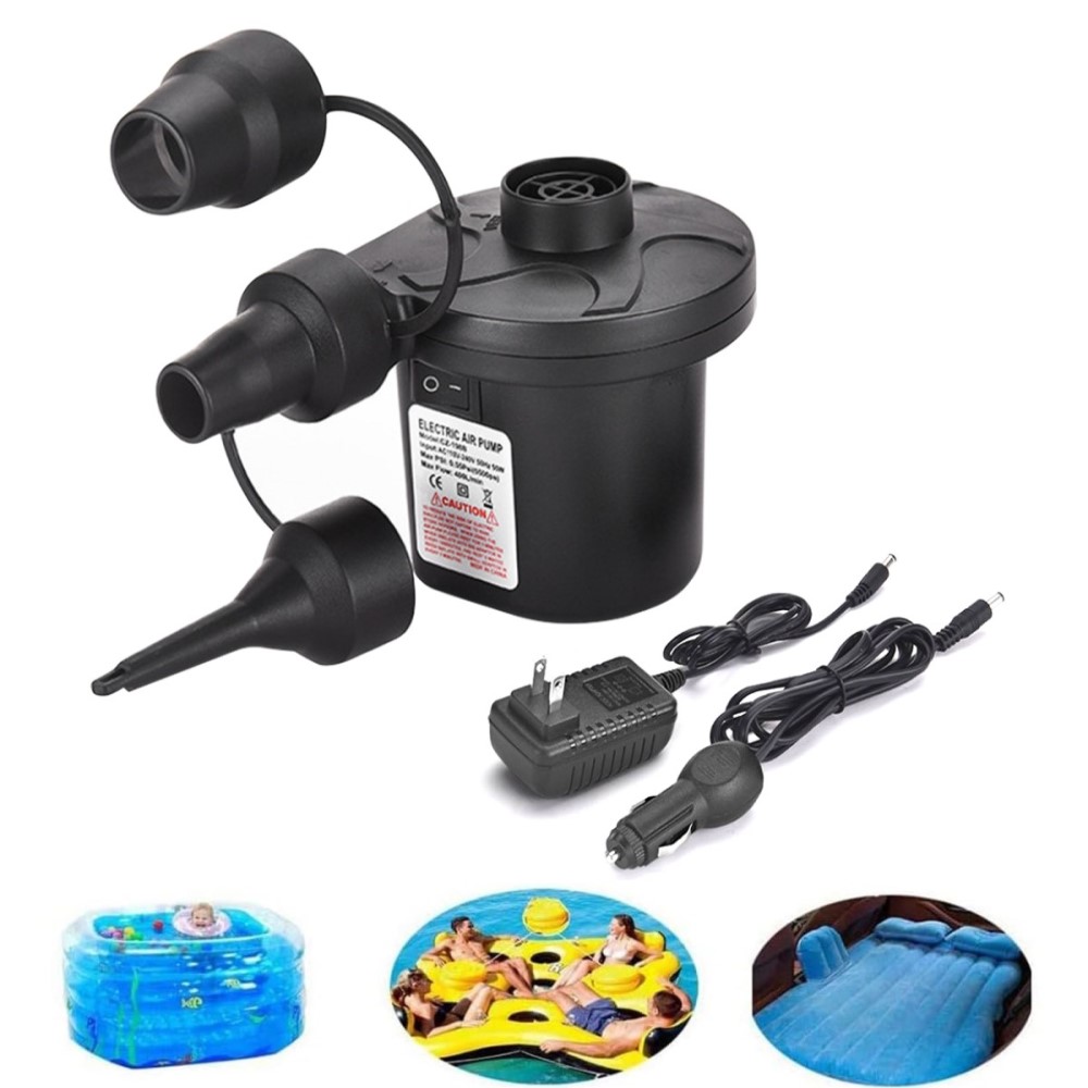 Swtroom Air Pump With 3 Nozzles Electric Air Pump Portable Quick-fill Inflator Pumps For Air Mattress Beds, Airbed, Inflatable Pool Float, Black