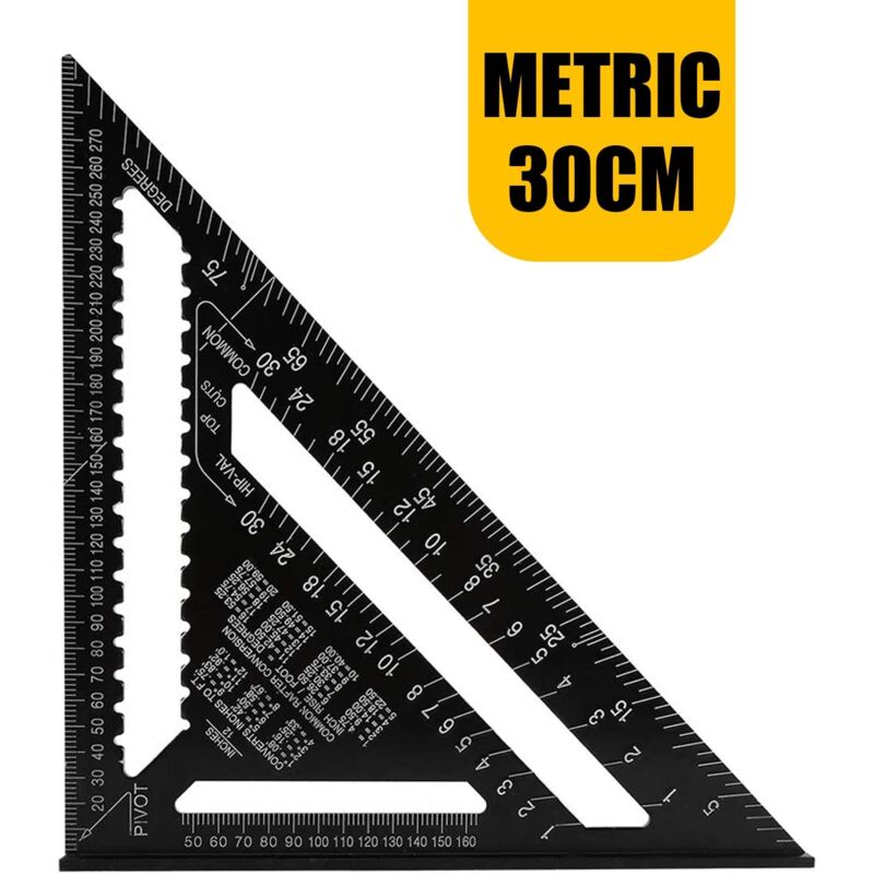 Équerre Triangle Metrique Professionnel Menuiserie Règle D'Angle Rapporteur Outil De Mesure En Alliage Rafter Square Carpenter De Haute Précision - 30cm