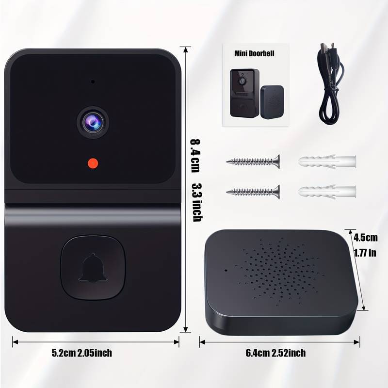 Wireless Video Doorbell Camera Smart Doorbell With 450p Night Vision 2-way Audio Cloud Storage Battery Powered Black