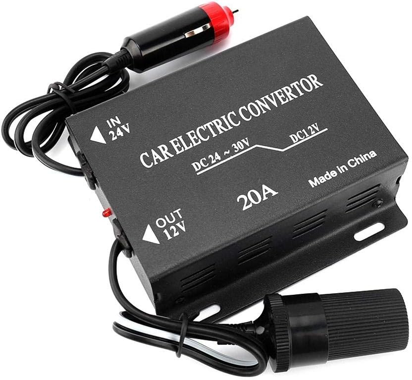 Convertor De Tensiune Auto, Qttvbtna, Aluminiu, 24v La 12v, 20a, Negru