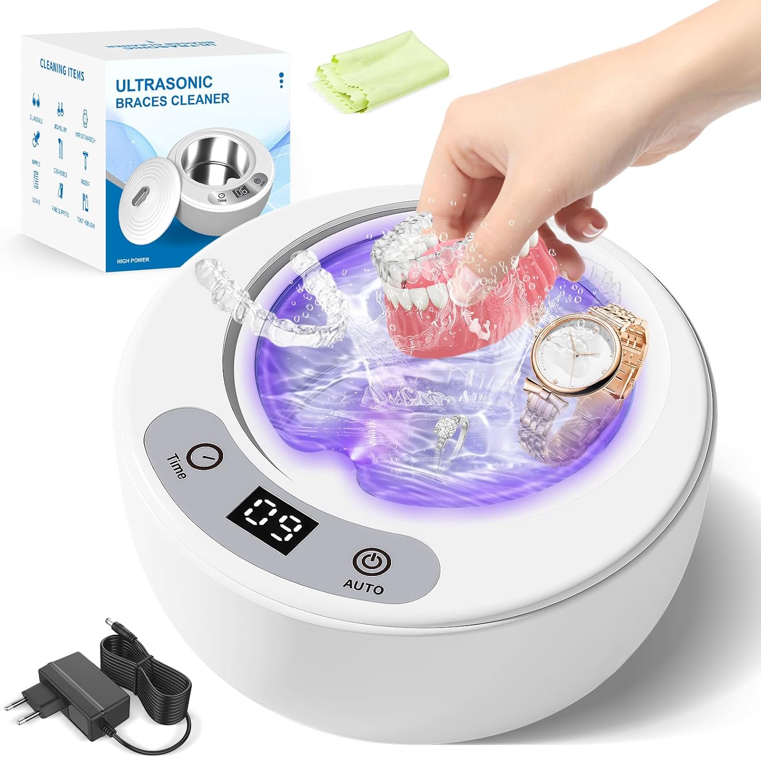 Nettoyeur Ultrasonique 49000 Hz Avec Lampe Uv, 5 Modes, Nettoyeur De Sillons Dentaires, 200 Ml, Protège Les Ornements Dentaires.