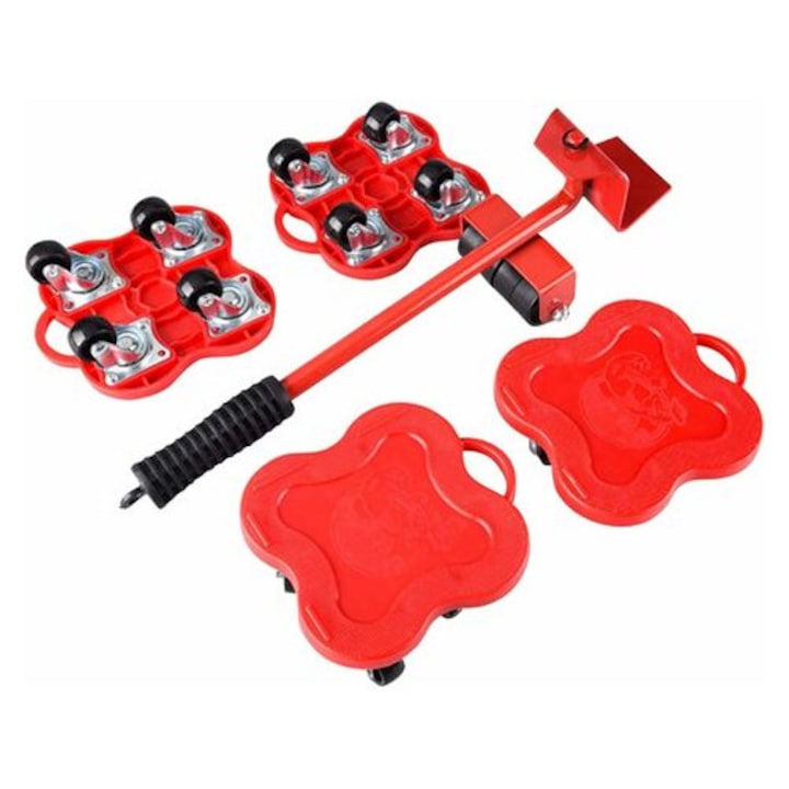 Kit De Déménagement, 4 Roulettes, Capacité 400 Kg, Fer/abs, Rouge