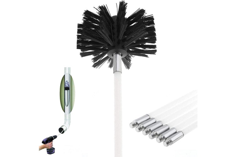 Schornsteinfeger-set Mit 6 Flexiblen 41 Cm Langen Stäben + 1 100 Mm Langen Kopf + 1 Sechskantstab, Komplettes Werkzeug Zur Reinigung Von Schornsteinen Und Abzügen.