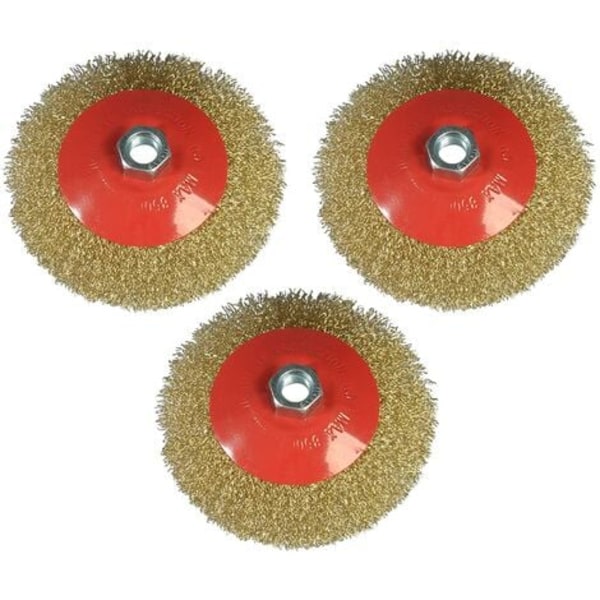 Set Aus 3 Runden 125 Mm Metallbürsten Für Winkelschleifer, M14-anschluss, Aus Messing Und Stahl, Schleifdrahtscheiben.