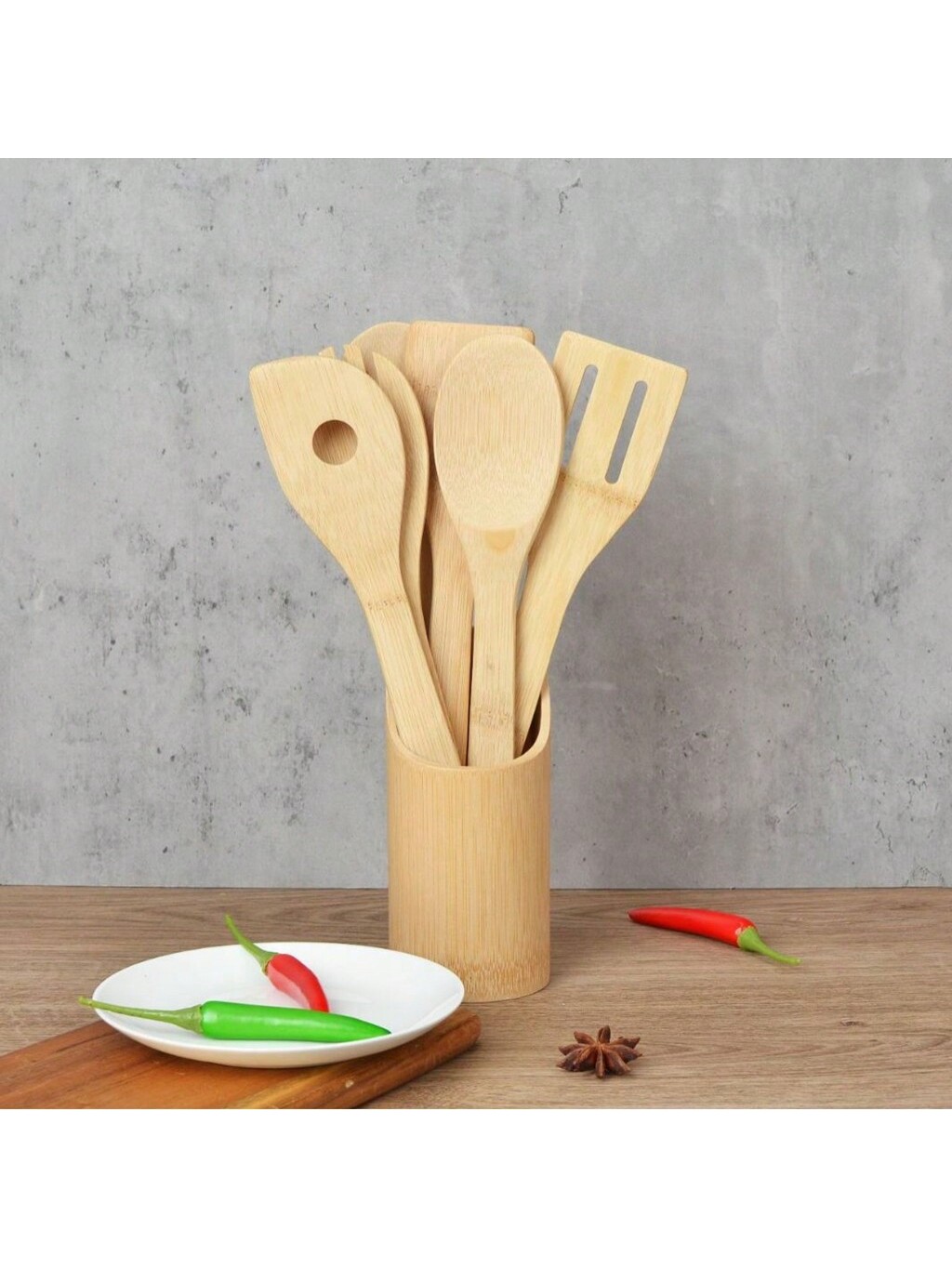 Set Aus 5 Küchenutensilien Aus Natürlichem Bambus, Umweltfreundliches Küchenzubehör-set, Kochutensilien Aus Holz, 5-teilig.