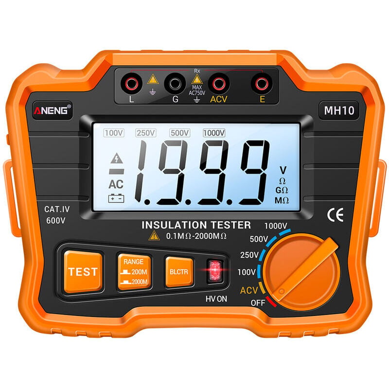 Mh10 Digitales Isolationsmessgerät 0,1 Mω–2000 Mω, Megohmmeter Mit Hintergrundbeleuchtetem Lcd-display, 100/250/500/1000 V Ausgang, 750 V Ac Ohmmeter, Messset Mit Tragetasche