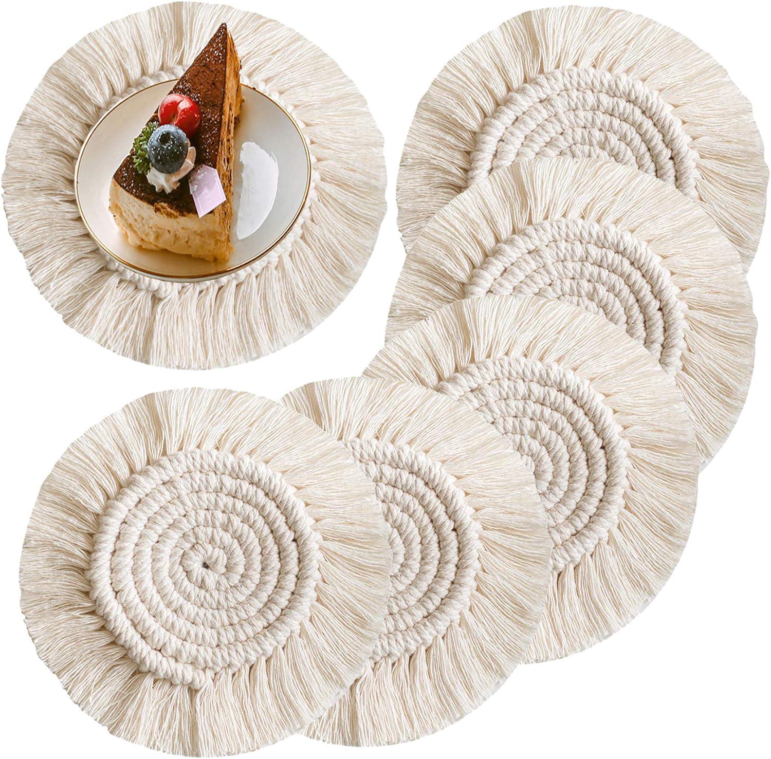 6 Geflochtene Tischsets Aus Baumwolle Im Bohème-stil Mit Quasten, Untersetzer Für Kaffee Und Bier, Tischdekoration Für Bars/restaurants, 6er-set