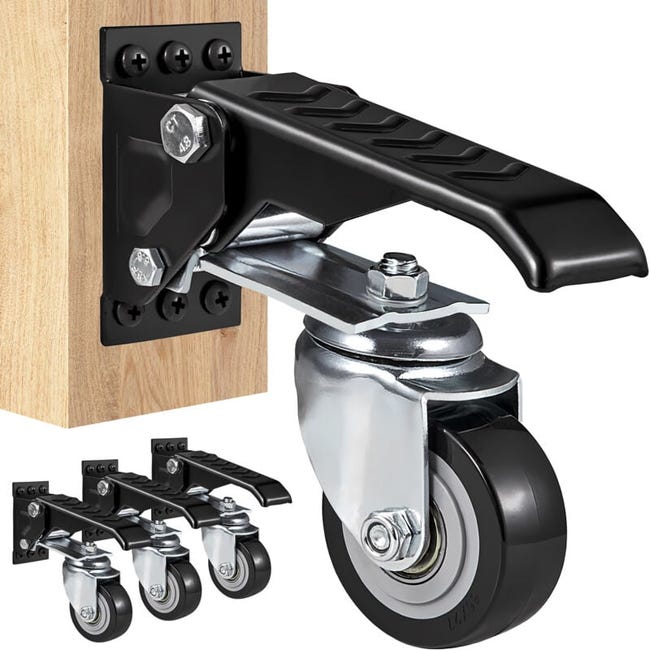 Lenkrollen Für Werkbänke, 4er-pack, Industrierollen 63,5 Mm, Maximale Traglast 74,8 Kg, 360° Verstellbare, Einziehbare Seitenrollen