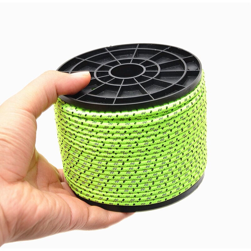 50 M Langes, 4 Mm Starkes, Fluoreszierend Grünes, Reflektierendes Nylon-campingseil – Winddichtes Zeltseil Für Outdoor-aktivitäten, Wandern Und Camping-sicherheitsset