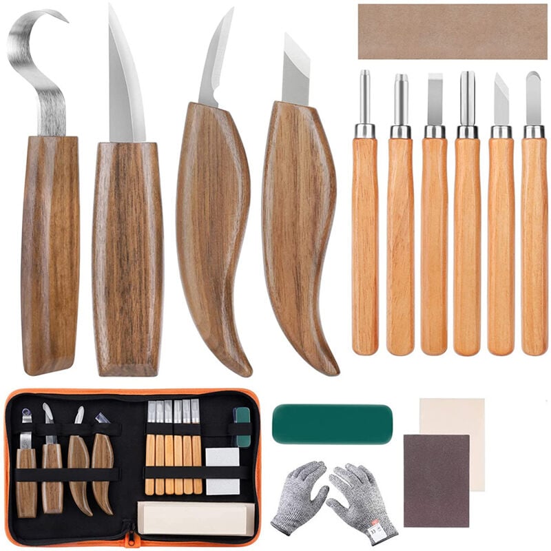 15-teiliges Holzbearbeitungs-meißelset, Diy-gravurwerkzeug Mit Schnittfesten Handschuhen, Schnitzmesser Für Holzbearbeiter, Handwerker Und Erwachsene Heimwerker