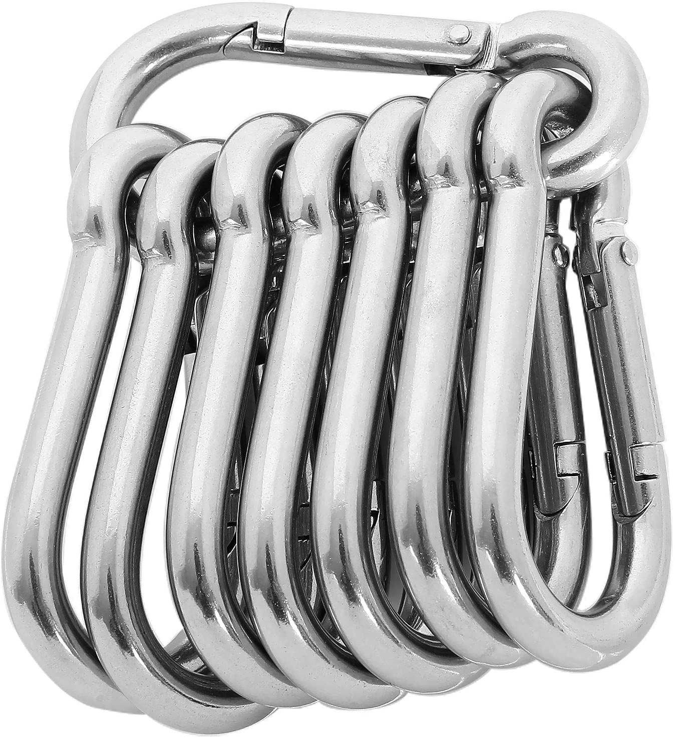 Karabinerhaken Aus Edelstahl 304, Ø 8 Mm – 8er-pack Befestigungshaken, 80 Mm Lang, Tragkraft 500 Kg/1100 Lb, Federring Für Schaukeln, Hängematten Und Hebezeuge