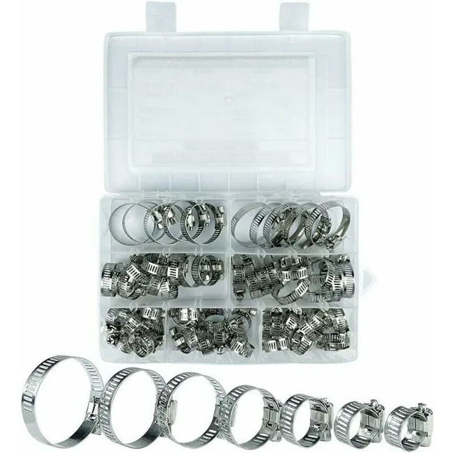 Befestigungskragen Aus Edelstahl, Packung Mit 60 Schraubklemmen, Durchmesser 8-38 Mm, 7 Verschiedene Größen, Für Schwimmbad, Waschmaschine, Geschirrspüler.