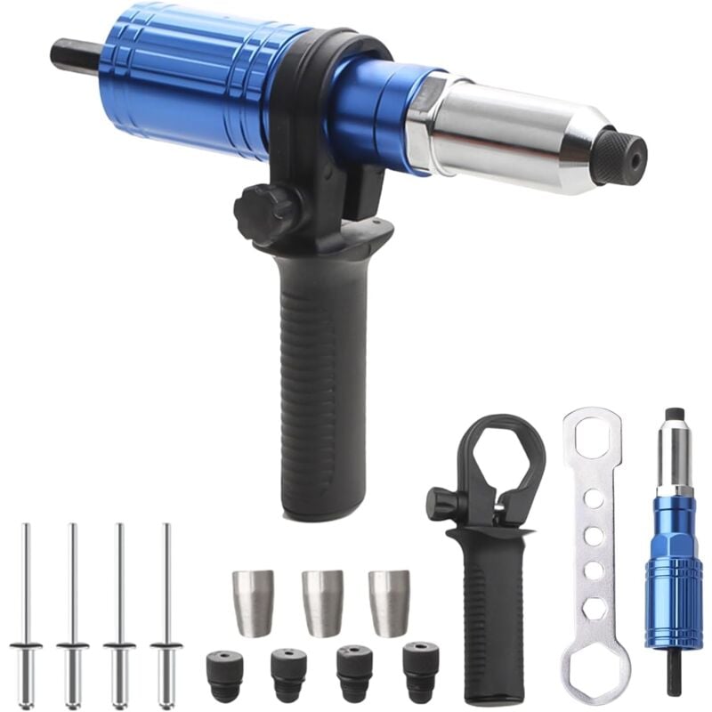 Choyclit Handnietgerät Mit 2,4/3,2/4,8/4,8 Mm Bits Und 100 Nieten, Professionelle Nietpistole Für Bohrschrauber, Blaues Befestigungswerkzeug, Komplettes Akku-set