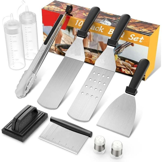 10-teiliges Plancha-set Aus Edelstahl – Spatel Und Kochzubehör Für Teppanyaki-grillen, Langlebiges Grillbesteck