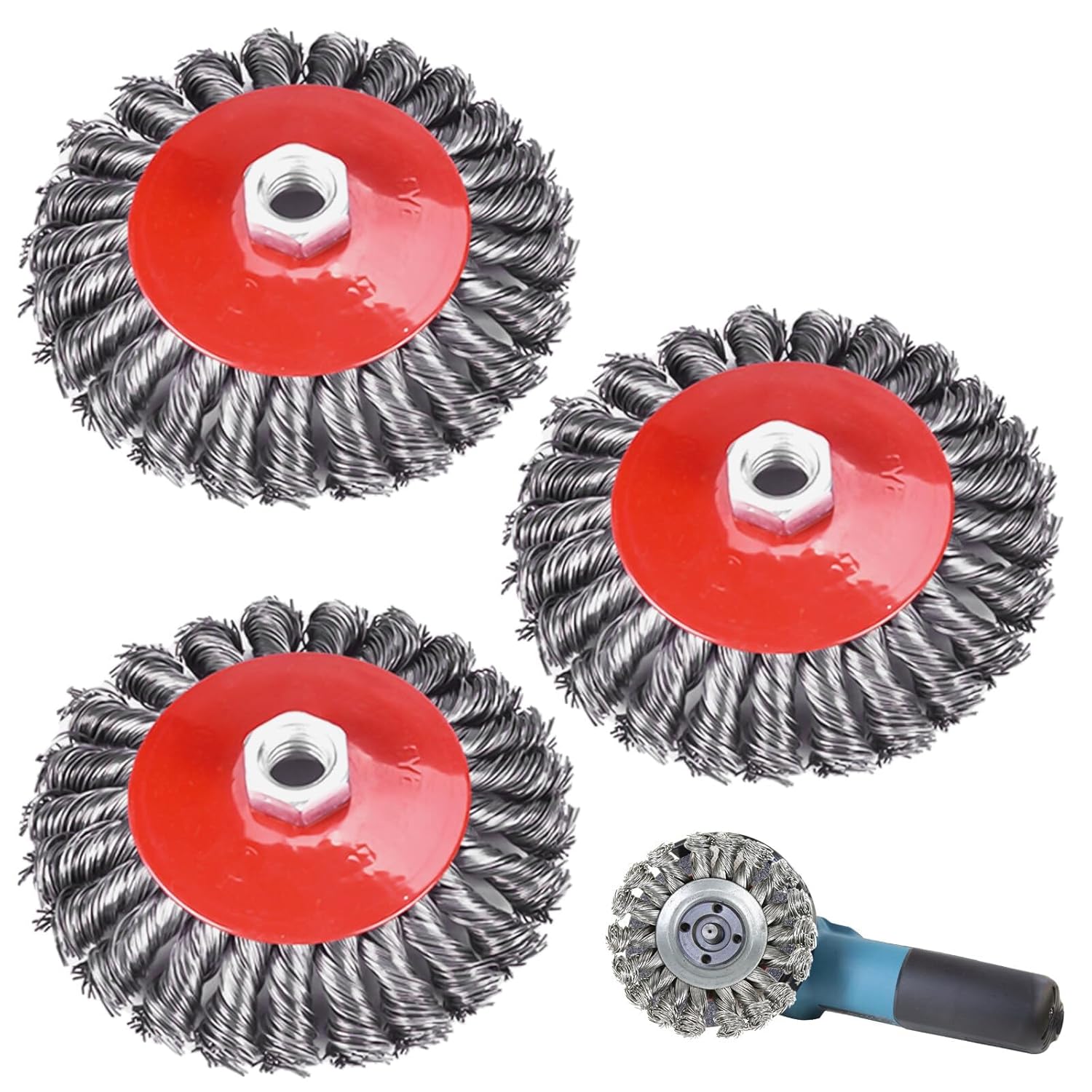 Set Mit 3 Stahlbürsten (125 Mm) Für Winkelschleifer, Metallbürstenscheiben Zum Polieren, Entgraten Und Abbeizen
