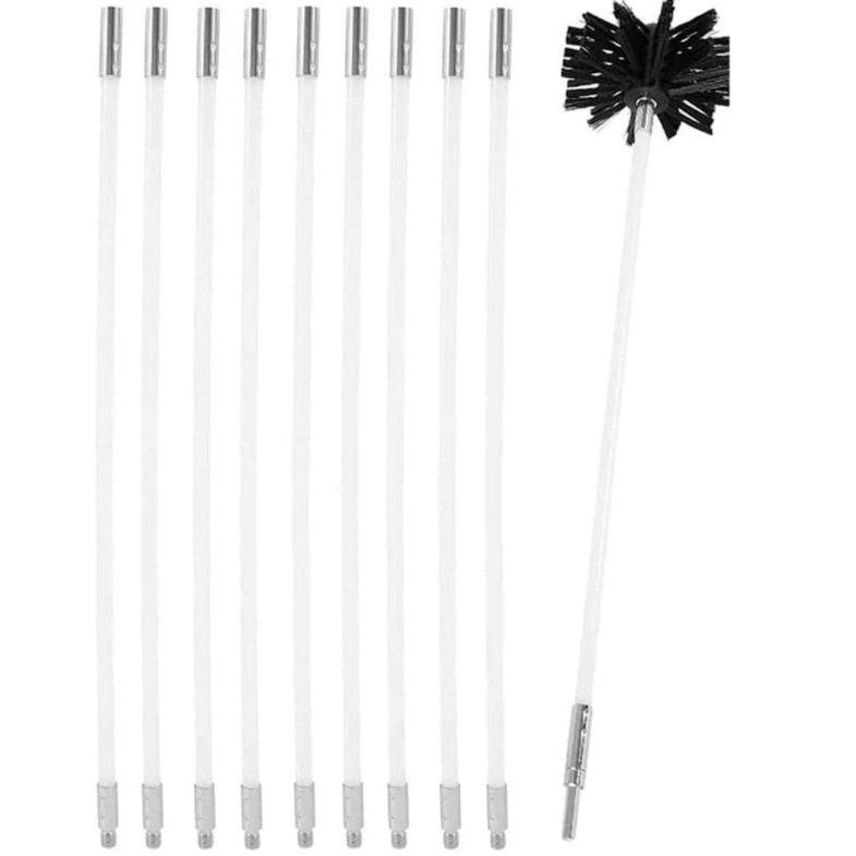 Schornsteinreinigungsset Für Pelletöfen 4 M - 100 Mm Igelbürste Mit 9 Flexiblen Reinigungsstäben (4 M)