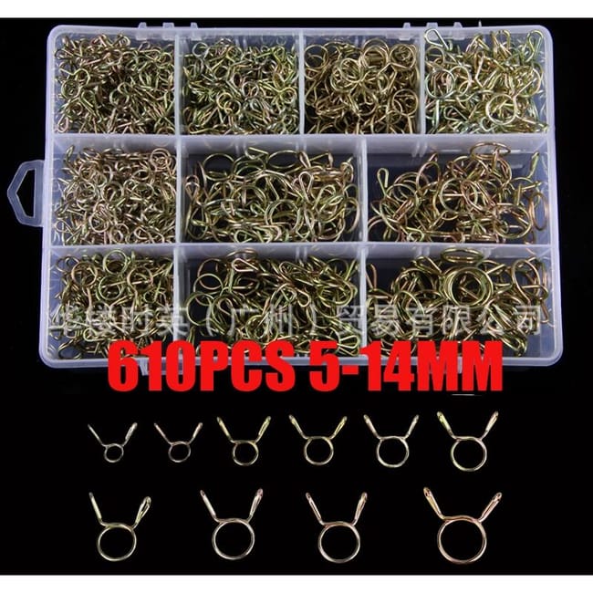 Packung Mit 610 Federschlauchschellen, Stahlrohrschellen, Größen 5 Bis 14 Mm, Kraftstoff- Und Flüssigkeitsschellen-set.