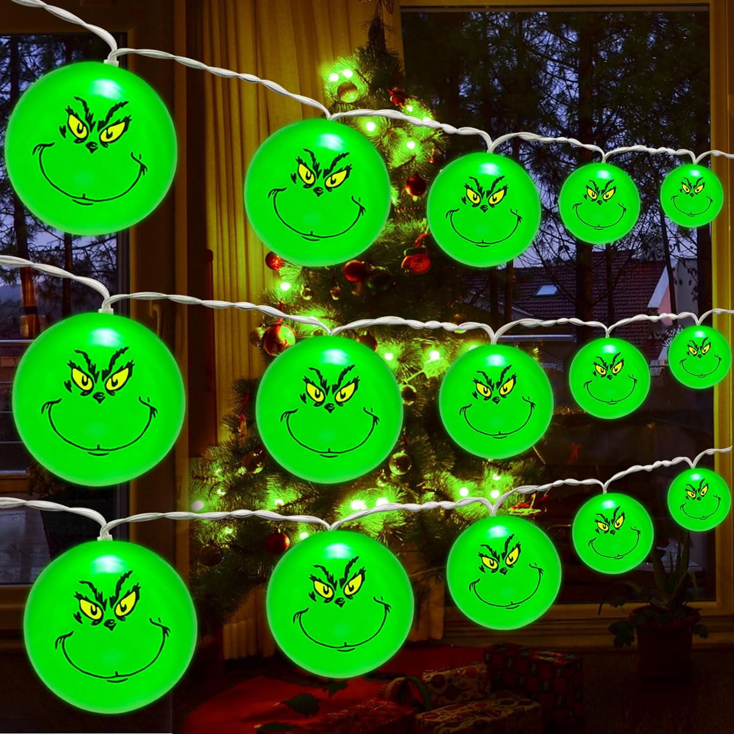 Grinch-weihnachtslichterkette, 20 Leds, 3 Meter, Batteriebetrieben, Festliche Dekoration Für Baum Und Innenräume