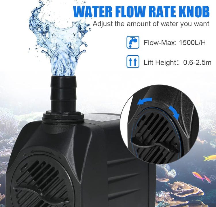 25w 1500l/h Tauchpumpe, Leise Springbrunnenpumpe, Hohe Fördermenge 400gph, Förderhöhe 2,2m/7,2ft, Ultraleise (sku 96442464)