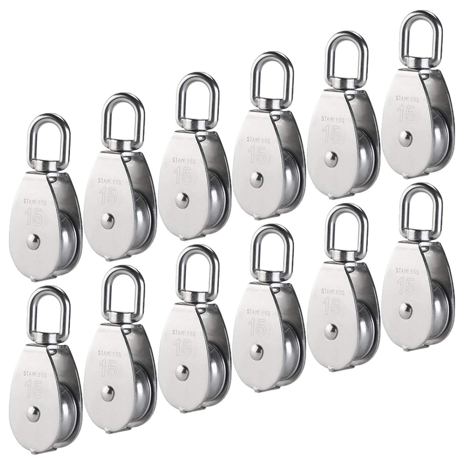 12 Stück Einzelrollen M15 Aus Edelstahl 304, 15 Mm Drehbare Hakenrolle, Drahtseilrollenblock, 35 Kg Tragkraft