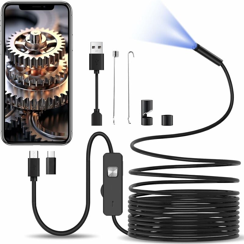 Beleuchtete Endoskopische Inspektionskamera, 10 M Langes Halbstarres Endoskop, 8,0 Mm Sonde Mit 6 Leds, Usb-typ-c-kamera Für Android-smartphones Und -tablets