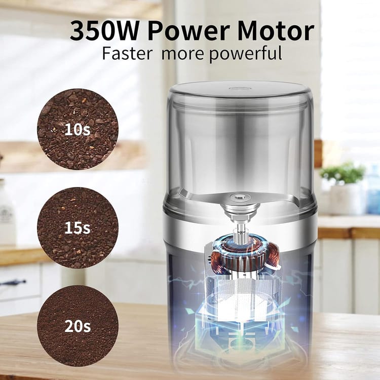 Elektrische Kaffeemühle (350 W), Abnehmbarer 120-g-behälter, Multifunktionale Mühle Mit Großem Fassungsvermögen, Klingen Aus Lebensmittelechtem Edelstahl Für Getreide, Gewürze Und Kräuter