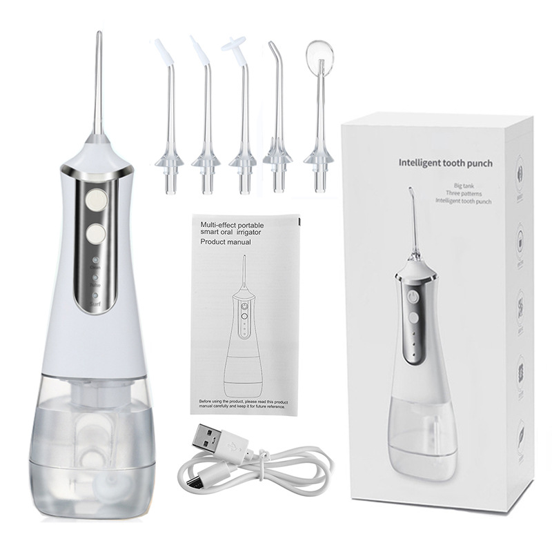 Tragbarer Munddusche, Reise-munddusche Mit 3 Modi Und 5 Düsen, Professioneller Mundreiniger (350 Ml), Wasserdicht (ipx7), Usb-aufladbar
