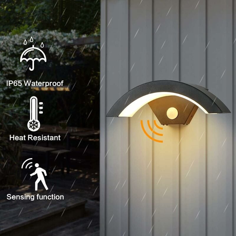 Led-außenwandleuchte Mit Bewegungsmelder, Anthrazitgrau, 24 W, 980 Lm, 3000 K, Aluminium-spot, Schutzart Ip54, Fassadenbeleuchtung Für Villen