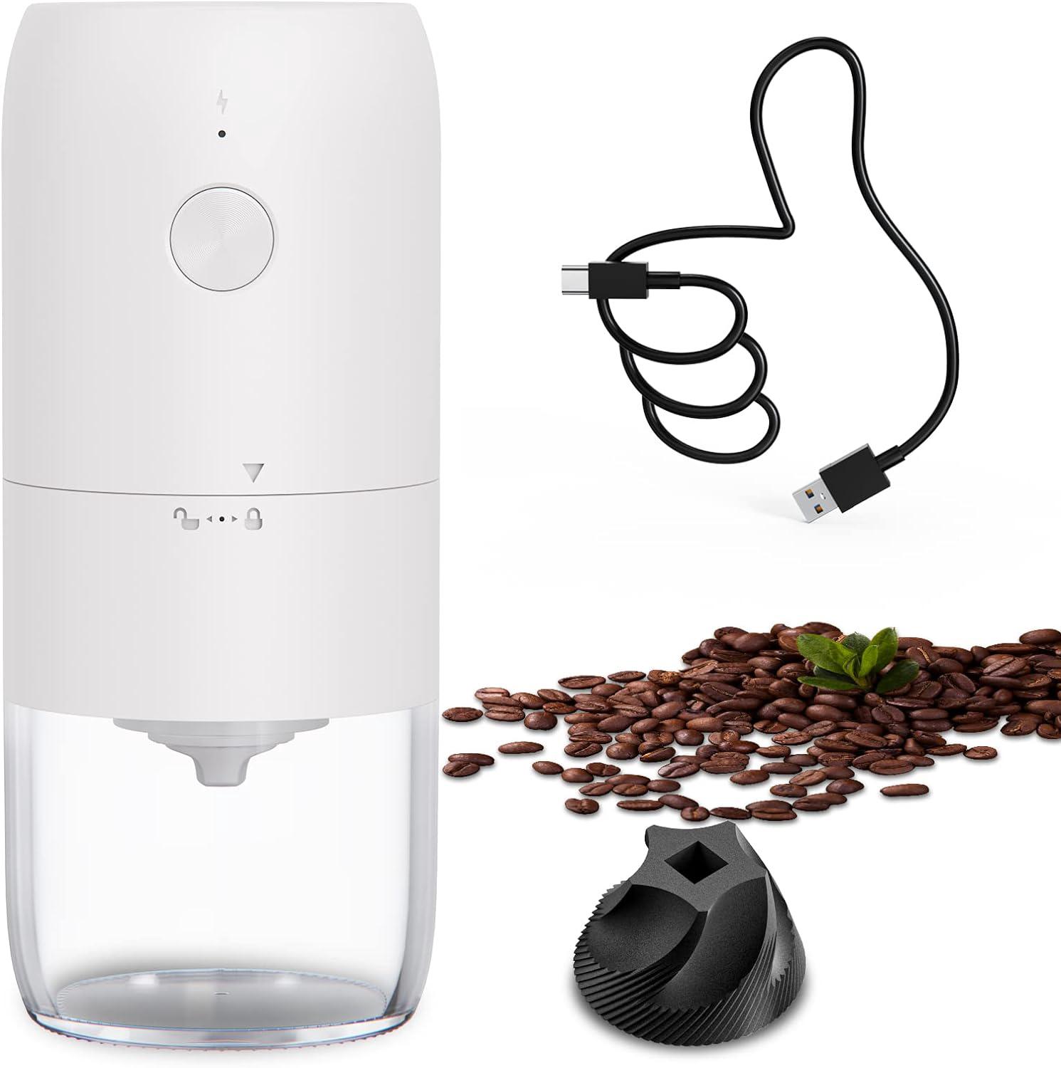 Weiße Elektrische Kaffeemühle, Multifunktionale Bohnenmühle Für Gewürze Und Kräuter, Kabellos Und Wiederaufladbar, Ein-knopf-bedienung, Kompakt Und Leistungsstark
