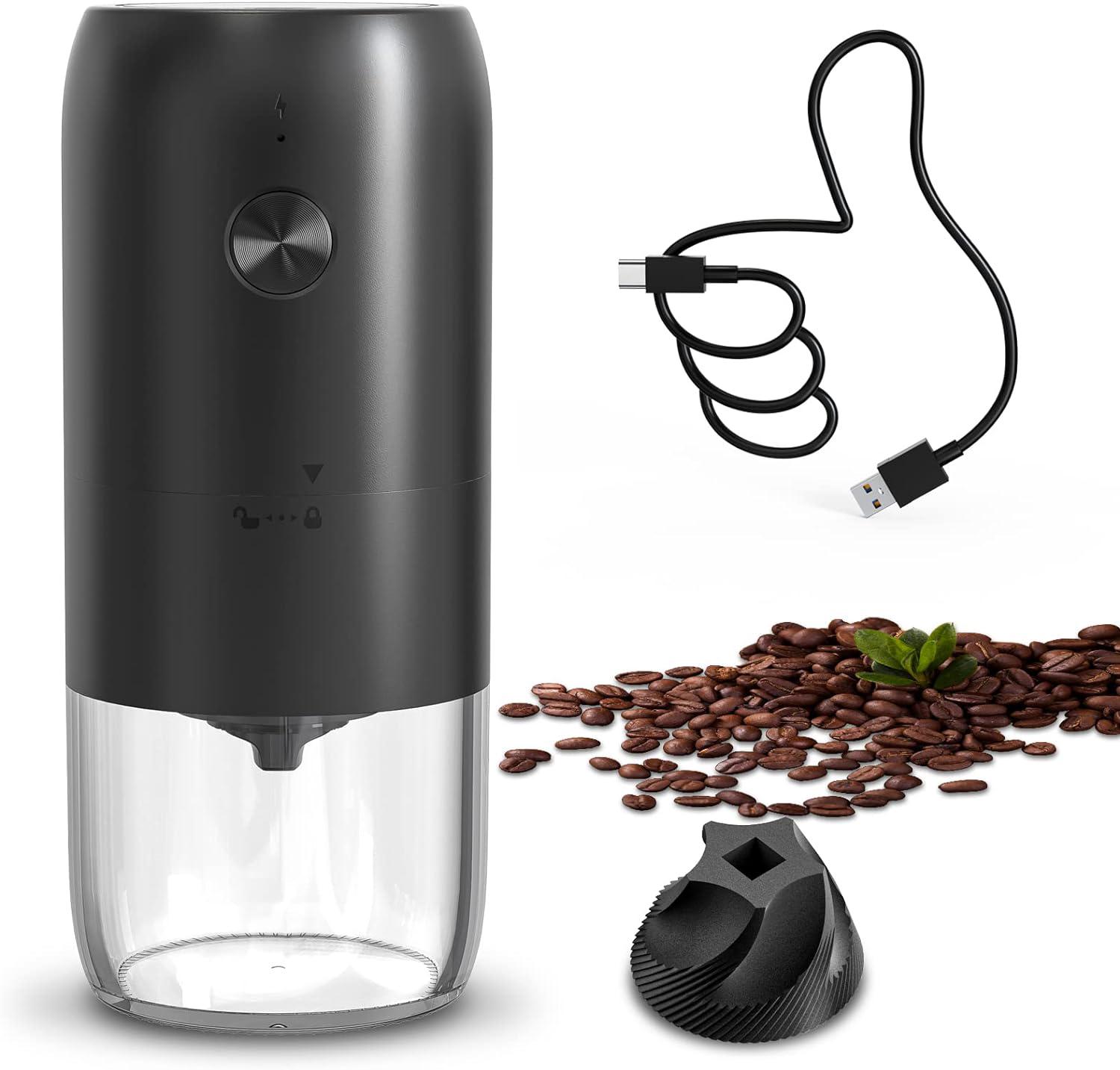 Schwarze Elektrische Kaffeemühle, Multifunktionale Mühle Für Bohnen, Gewürze Und Kräuter, Usb-aufladbar, Kabellos, Ein-knopf-bedienung, Kompakt, Edelstahl, Für Den Hausgebrauch